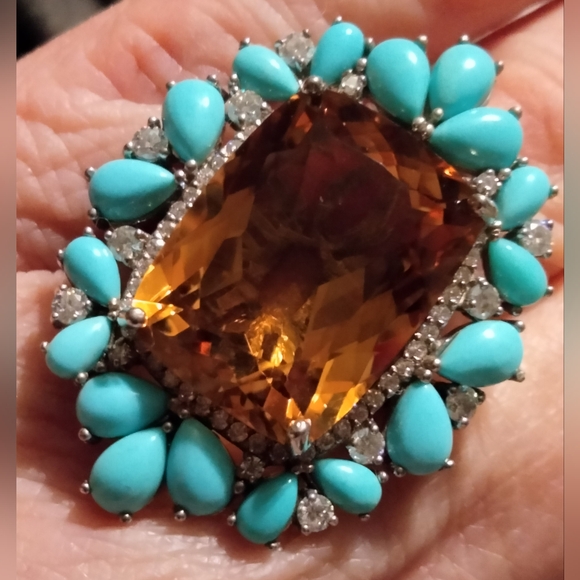 Shop LC Jewelry - AAA Brazilian Citrine w/ Sleeping Beauty Turquoise White Diamond Halo